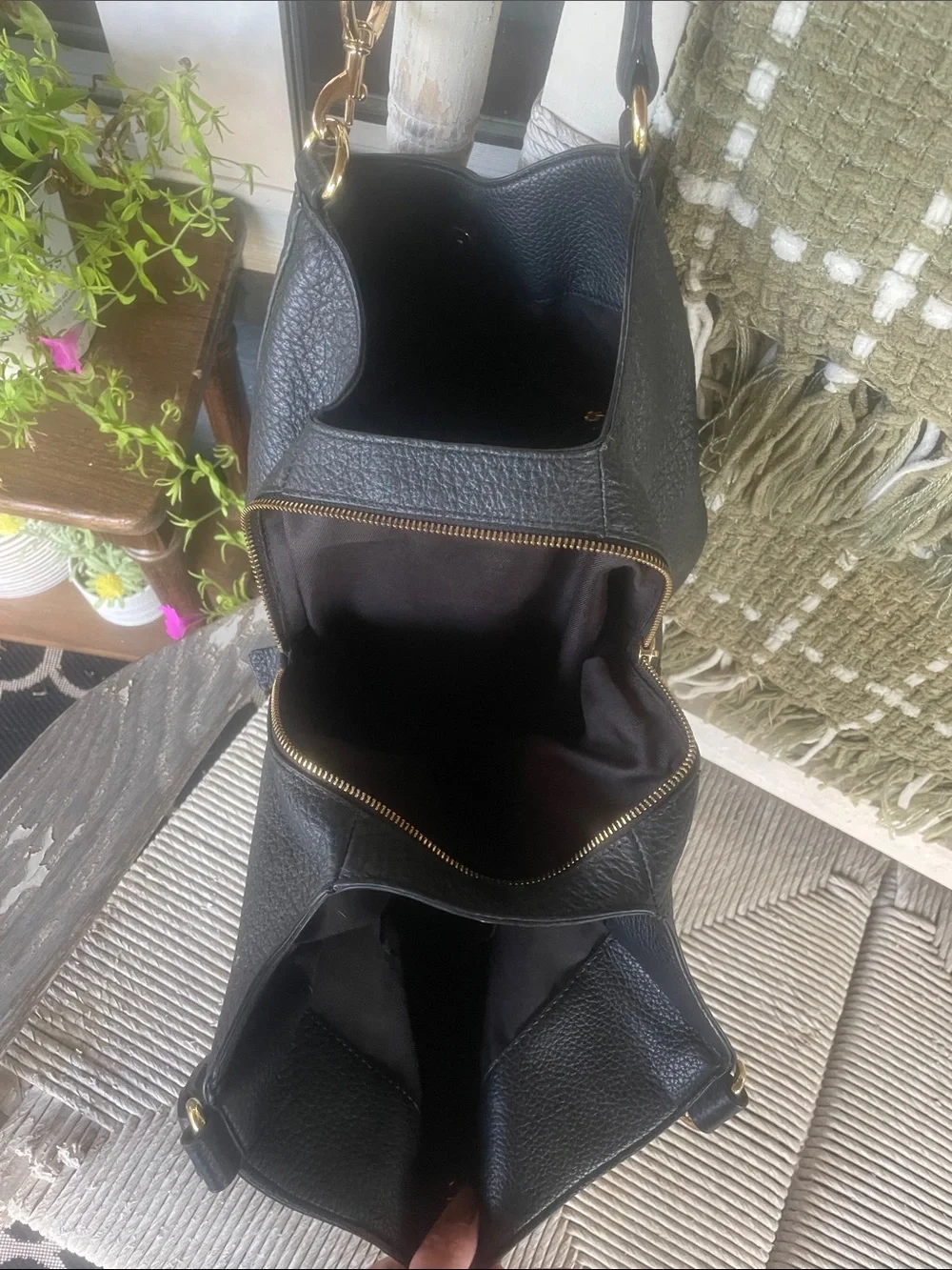 Vince Camuto Black Pebbled Leather Slouch Hobo with Gold Hardware
